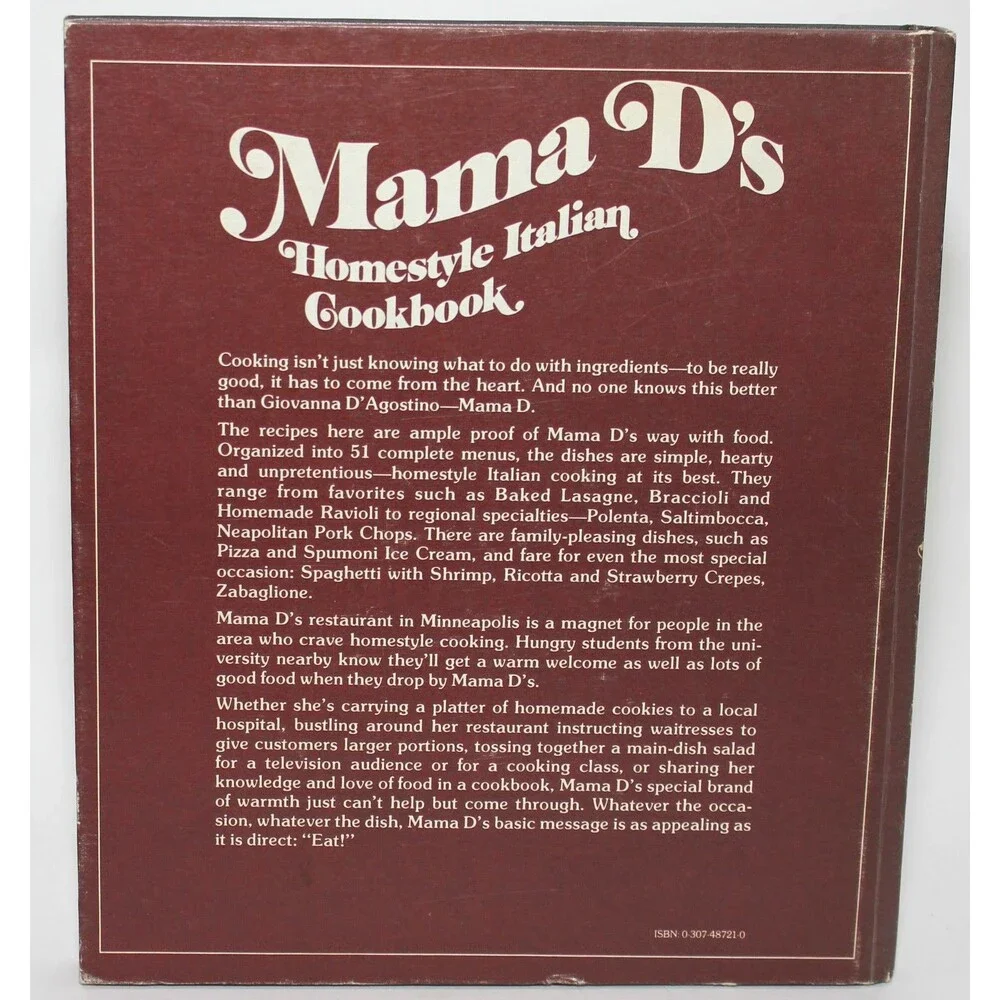 Mama D's Homestyle Italian Cookbook by Giovanna D'Agostino HC Golden 1975 Vintag